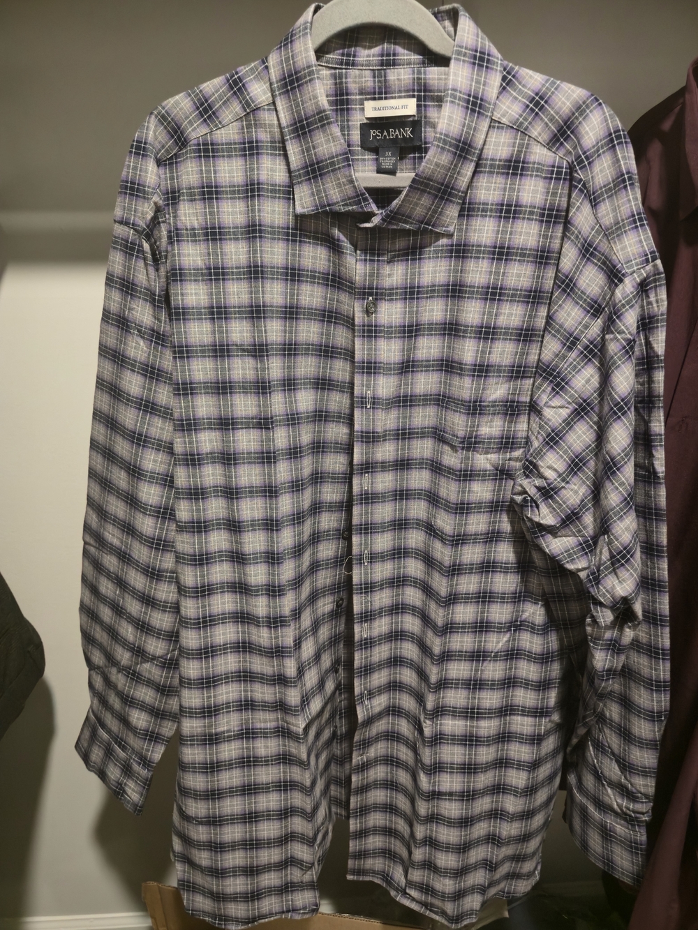 Jos. A. Bank White and Purple Plaid Button-Down Shirt
